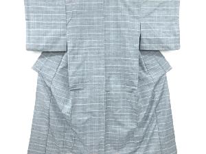 アンティーク　格子織り出し手織り紬着物